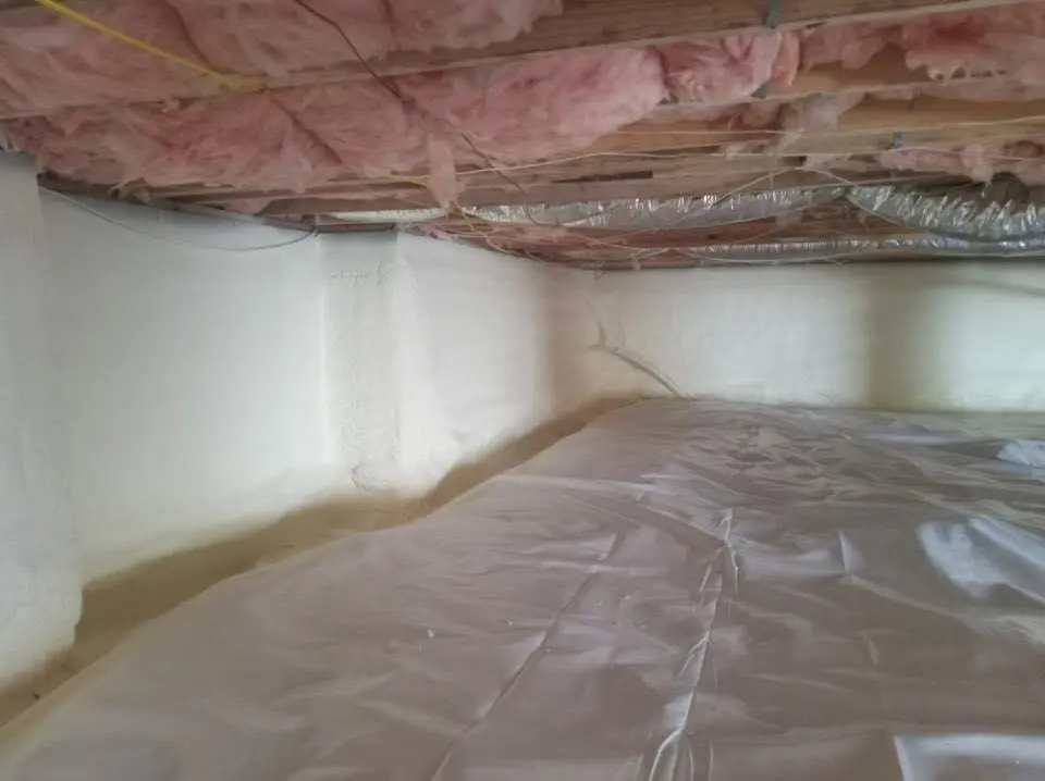 Crawl space encapsulation with closed-cell spray foam for Commercial Roof Restoration in Highlands